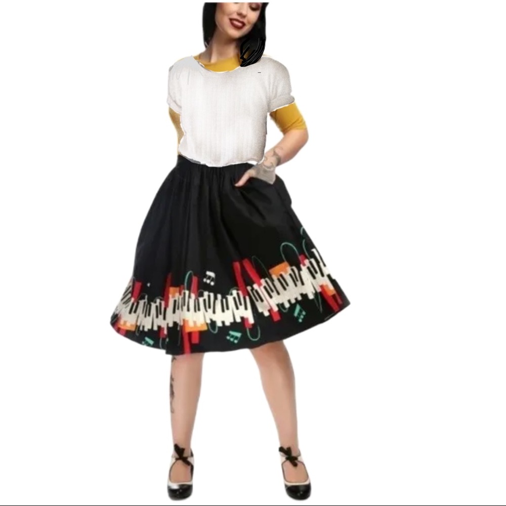 Collectif Vintage Womens Black & Piano Keys Design Flared Skirt Size 4 (… - Picture 10 of 11